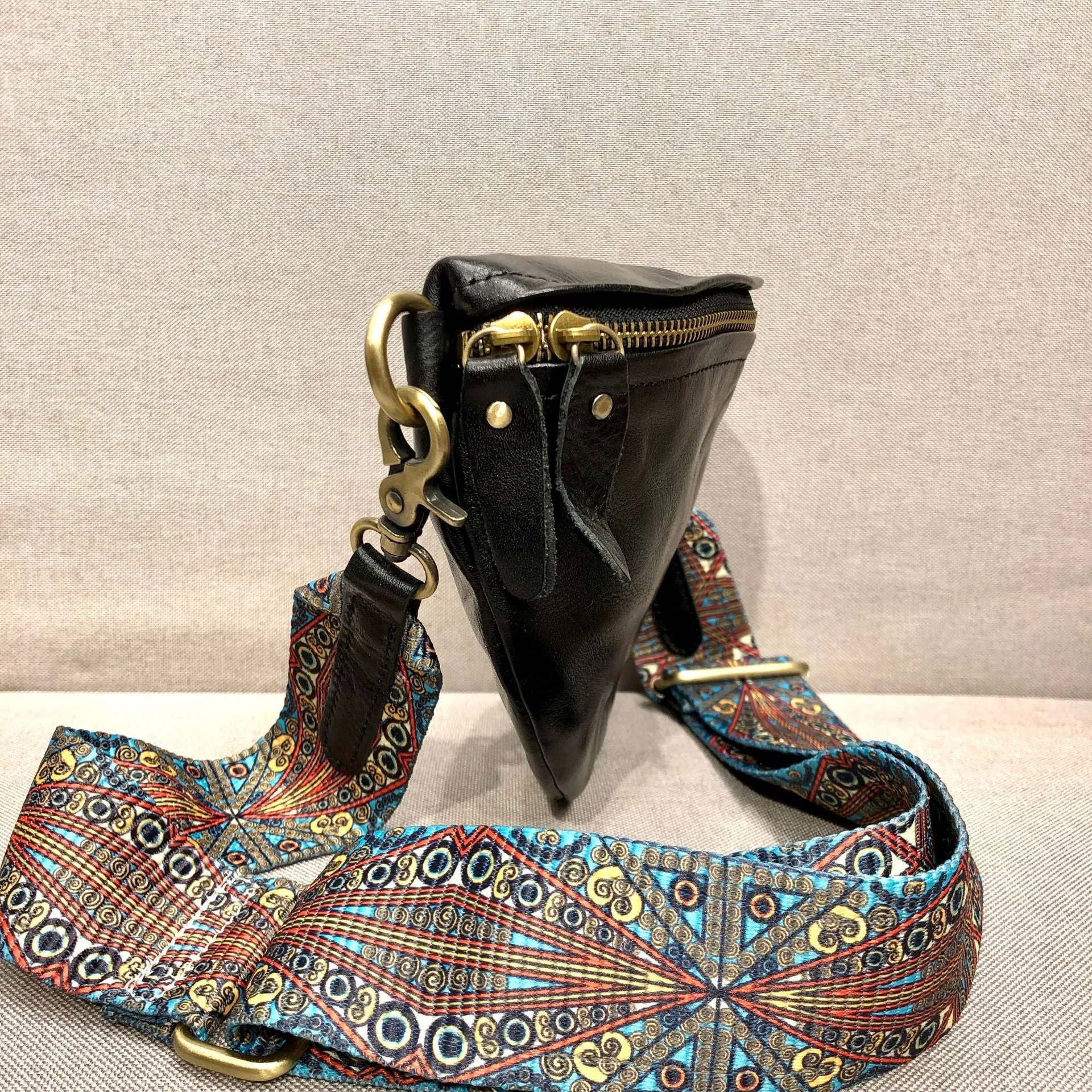 Women's Leather Chest Sling Bag with Boho Shoulder Strap Design