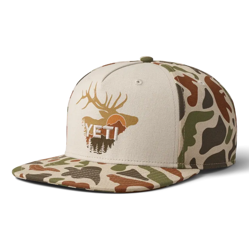 Yeti Sunrise Elk Flat Brim Hat Brown Camo