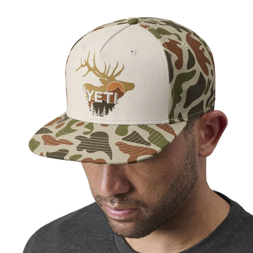 Yeti Sunrise Elk Flat Brim Hat Brown Camo