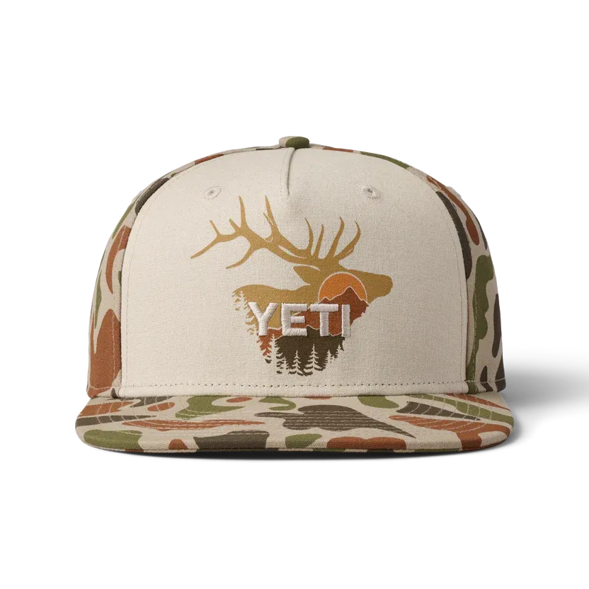Yeti Sunrise Elk Flat Brim Hat Brown Camo